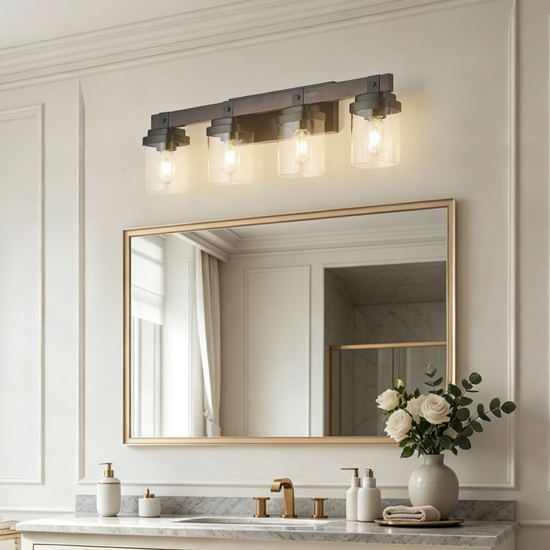 Applique murale en bois rustique pour salle de bain, 4 lumières