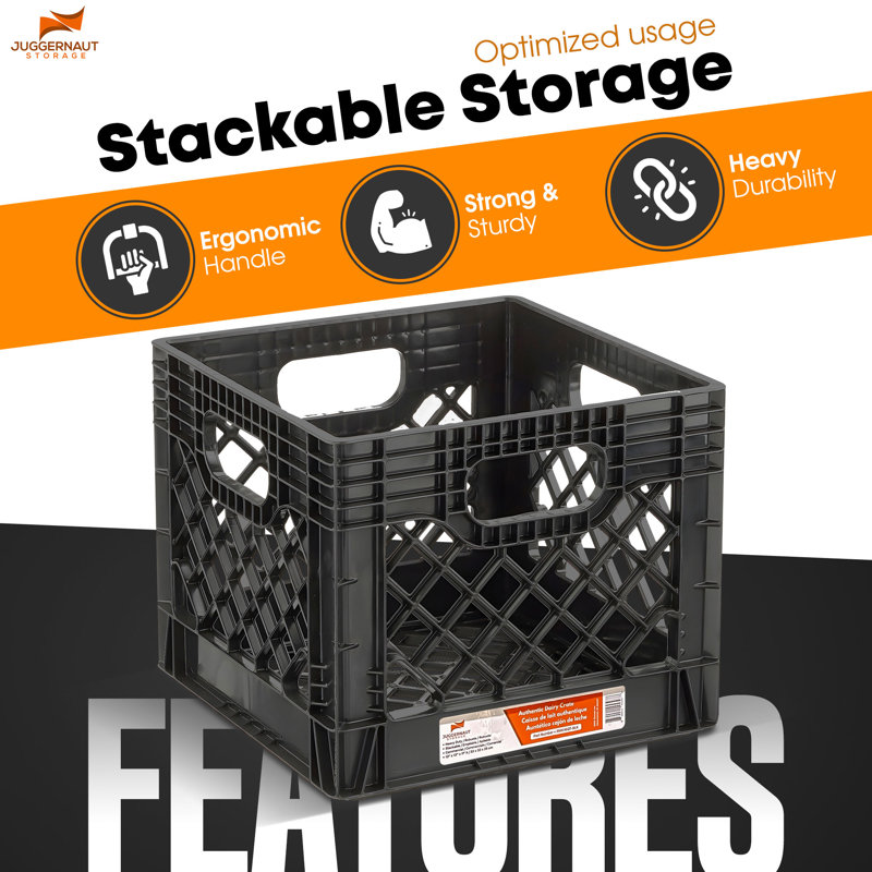 Juggernaut Storage 16 Quart Storage Crate with Handles, Black, Set of 2 (2 Pack)