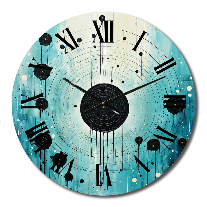 Horloge murale sarcelle et noir Minimalisme lune III - Collages abstraits, Petit