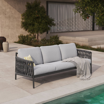 Arlend Outdoo 3-Person Sofa With Jumbo Rope And Thick Cushion by Lark Manor