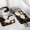 Ensemble de 4 pièces de salle de bain à feuilles en or rose avec rideau de douche et tapis, ensembles de rideau de douche à motif floral botanique avec tapis pour la salle de bain, rideau de douche noir durable pour ensemble de salle de bain