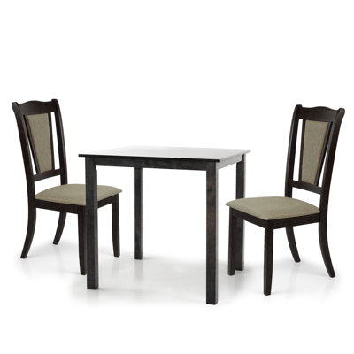 3 Piece Dining Set, 2 Classic Style Solid Wood Nova Upholstered Chairs w Square Dining Table, Kitchen Set for Two, Modern Dining Table Set
