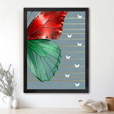 Papillon rétro noir avec motifs de veines de feuilles, art mural, impressions de style rétro