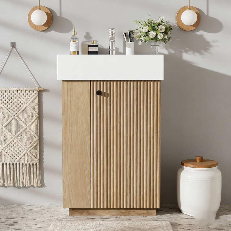 Meuble-lavabo de 21,6 po avec lavabo en céramique, Bois droit