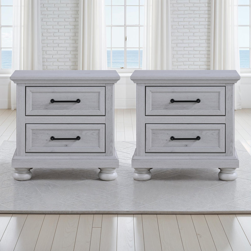 Warm Gray 2-drawer Nightstands with USB, Set of 2