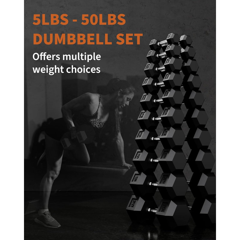 Superior Hex Dumbbell Set of 2 – 5-50 lb Options – PVC or Rubber Coated Hand Weights for Home Gym – Non-Slip, Anti-Roll Design – Cast Iron Core Strength Training Equipment for Men & Women – Black