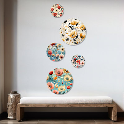 Wallner - Floral Floral Round Wall Art Set Of 5