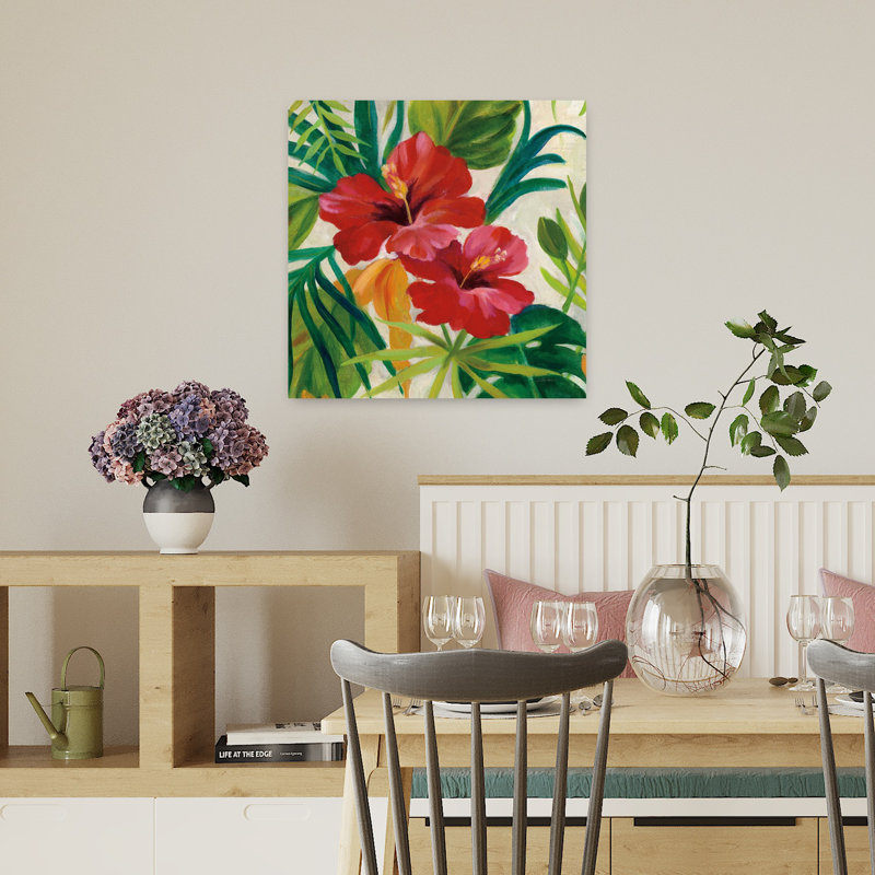 Fleur tropicale II, art abstrait V2, palmier hibiscus, H 18 po x l 18 po