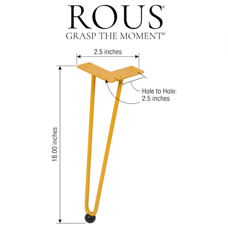 Mid Century Modern Hairpin Furniture Legs, 18" H, Sunflower (Yellow)