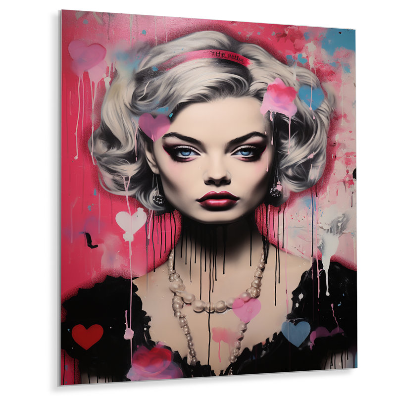 «Vibrant Pink Woman In Pop Art II», art mural femme en métal Pop Art, H 32 po x l 24 po x P 1 po