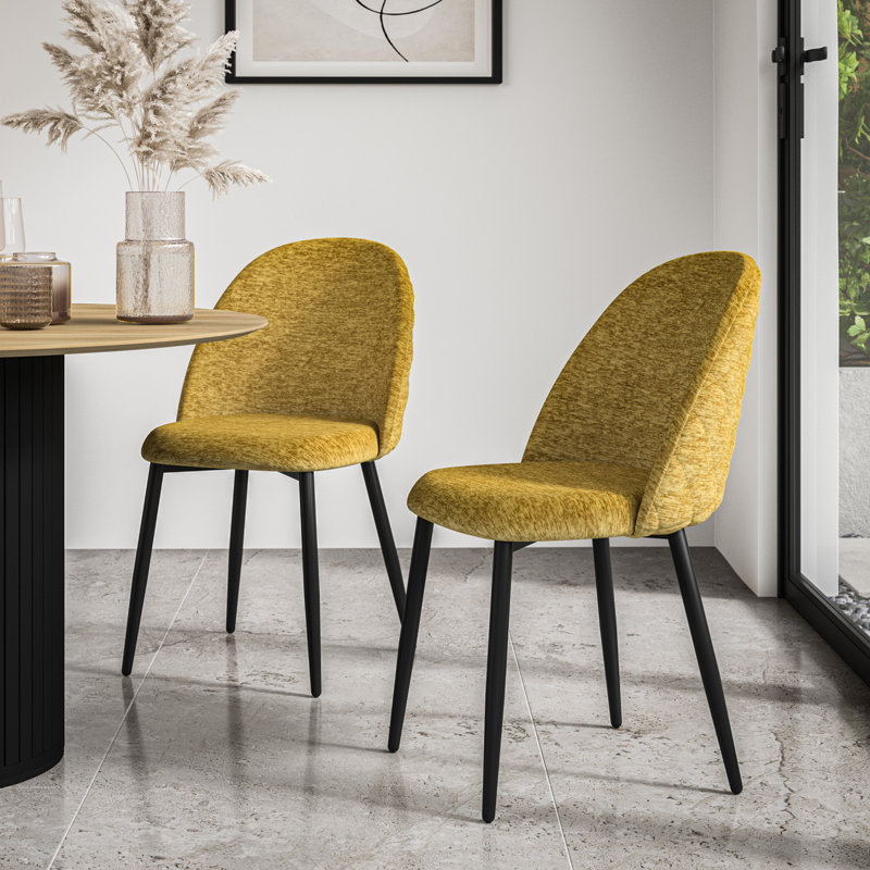 49cm H Velvet Upholstered Upholstered Back Side Chair, Mustard