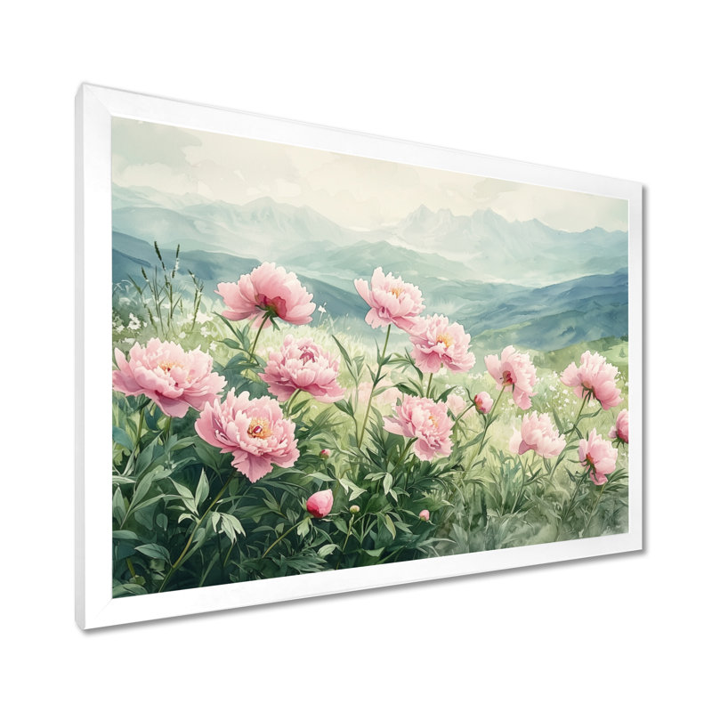 Art mural sur toile, pivoines de Ginamarie dans les hautes prairies II, H 30 po x l 40 po, Blanc