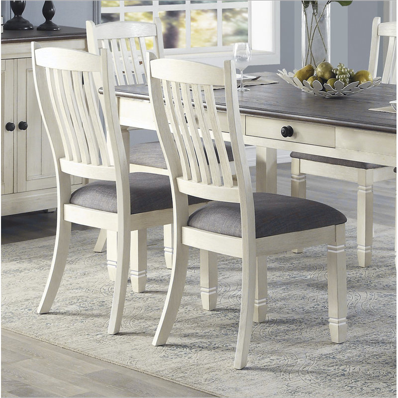 Ensemble de table de salle à manger 5 pièces à finition blanche antique avec 6 tiroirs et 4 chaises d'appoint rembourrées