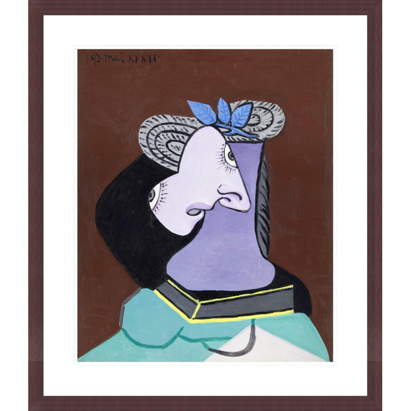 Le chapeau de paille au feuillage bleu par Pablo Picasso, H 27,3 po x l 23,5 po
