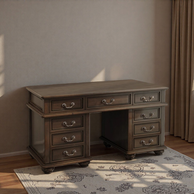 Bureau d'écriture avec rangement à 9 tiroirs brun foncé, H 30,7 po x l 55,11 po x P 20,47 po