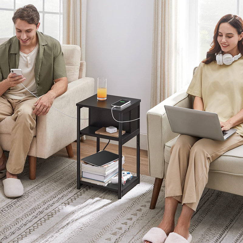 Table de chevet avec station de charge, Noir