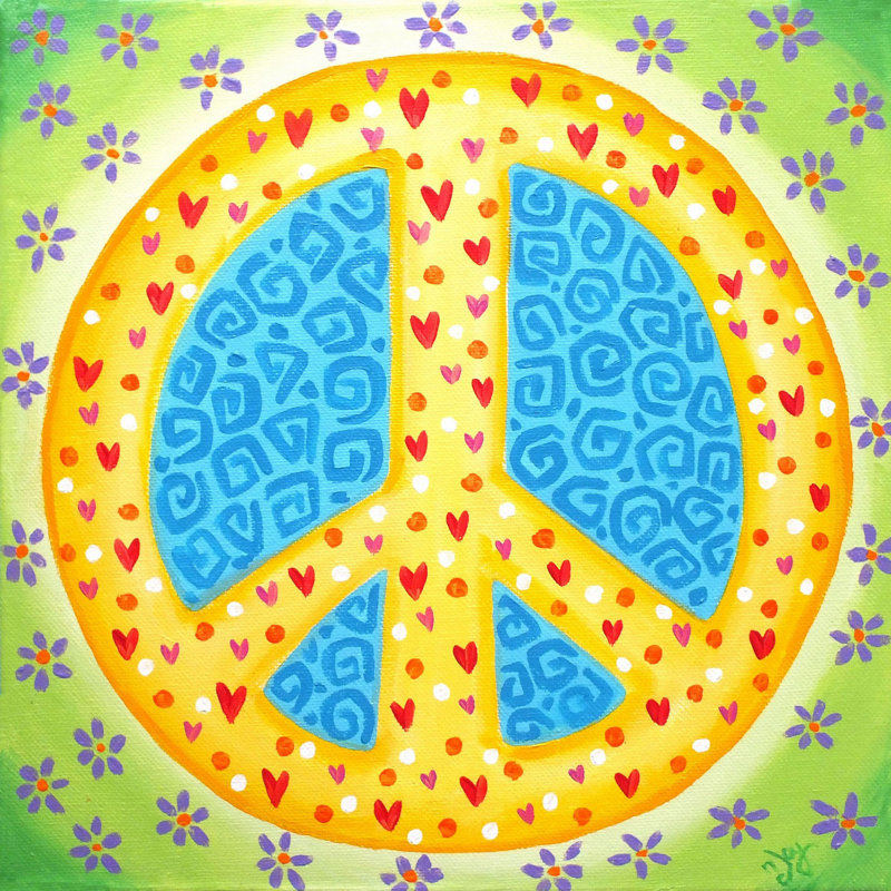 'Flower Power Peace' Print on Wrapped Canvas, 40" H x 40" W