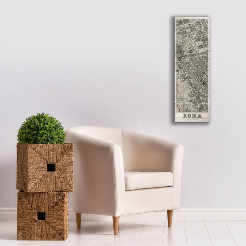  «Roma Map Panel On Wood» par Wild Apple Portfolio, art mural sur toile, 12 po x 36 po