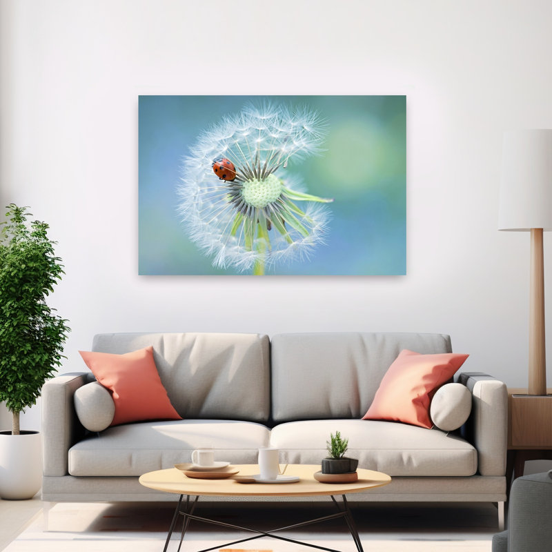 Ladybug On Dandelion Delicate Serene Vibrant Ladybug Dandelion Nature Spring Wall Art Print by Jacky Parker - Print