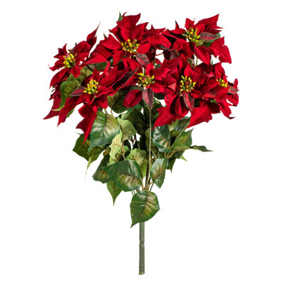 18" Red Poinsettia and Leaf Bush.