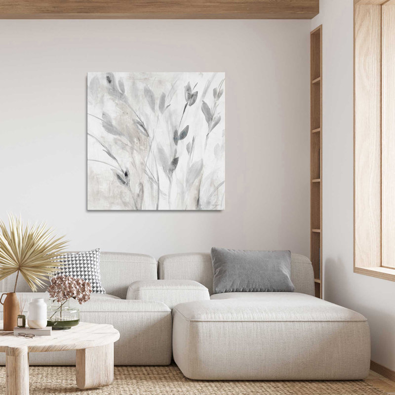 "Grey Misty Leaves Square I (Square)" par Lanie Loreth, Toile tendue, H 36 po x l 36 po, Sans cadre