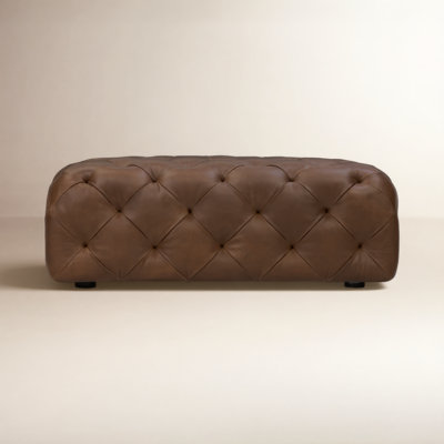 Turin Tufted Square Genuine Leather Ottoman