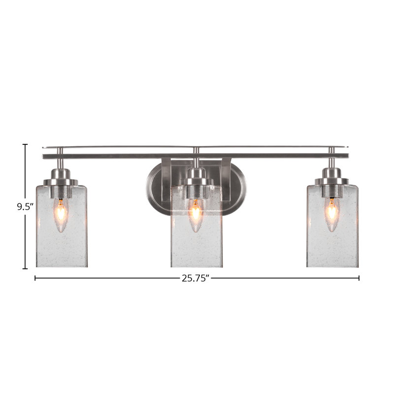 Barre d'éclairage de salle de bain 3 lumières Odyssey, fini nickel brossé avec verre de 4 po, Gris
