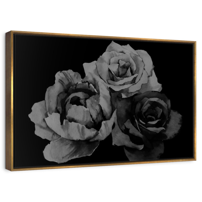 Roses noires, 46 po x 31 po, Cadre flottant doré