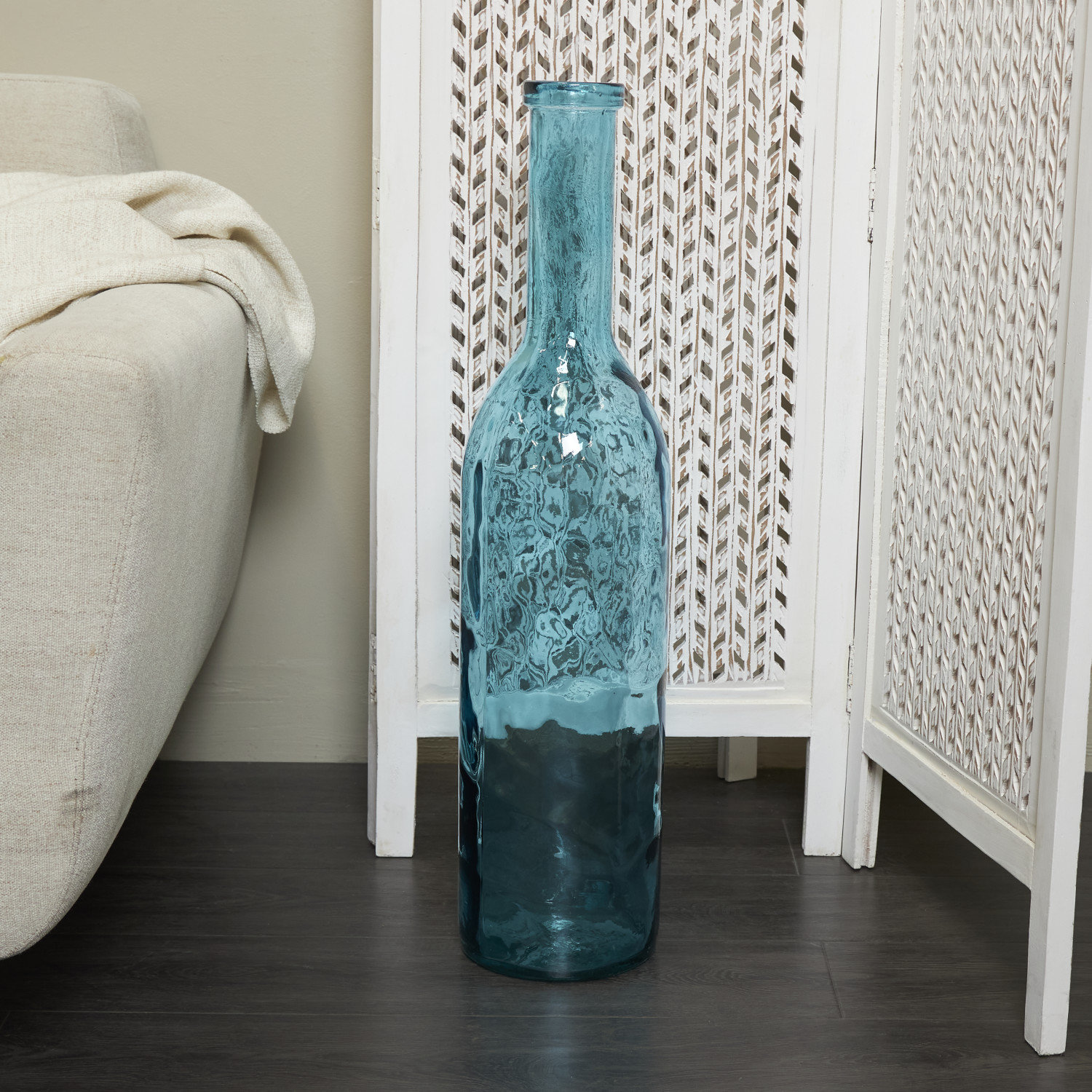 Handmade Floor Vase, 29.75" H x 	7.15" W x 12.485" D, Teal