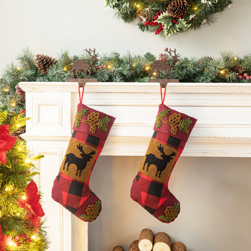 2PK 6.50"H Wooden/Metal Reindeer Stocking Holder