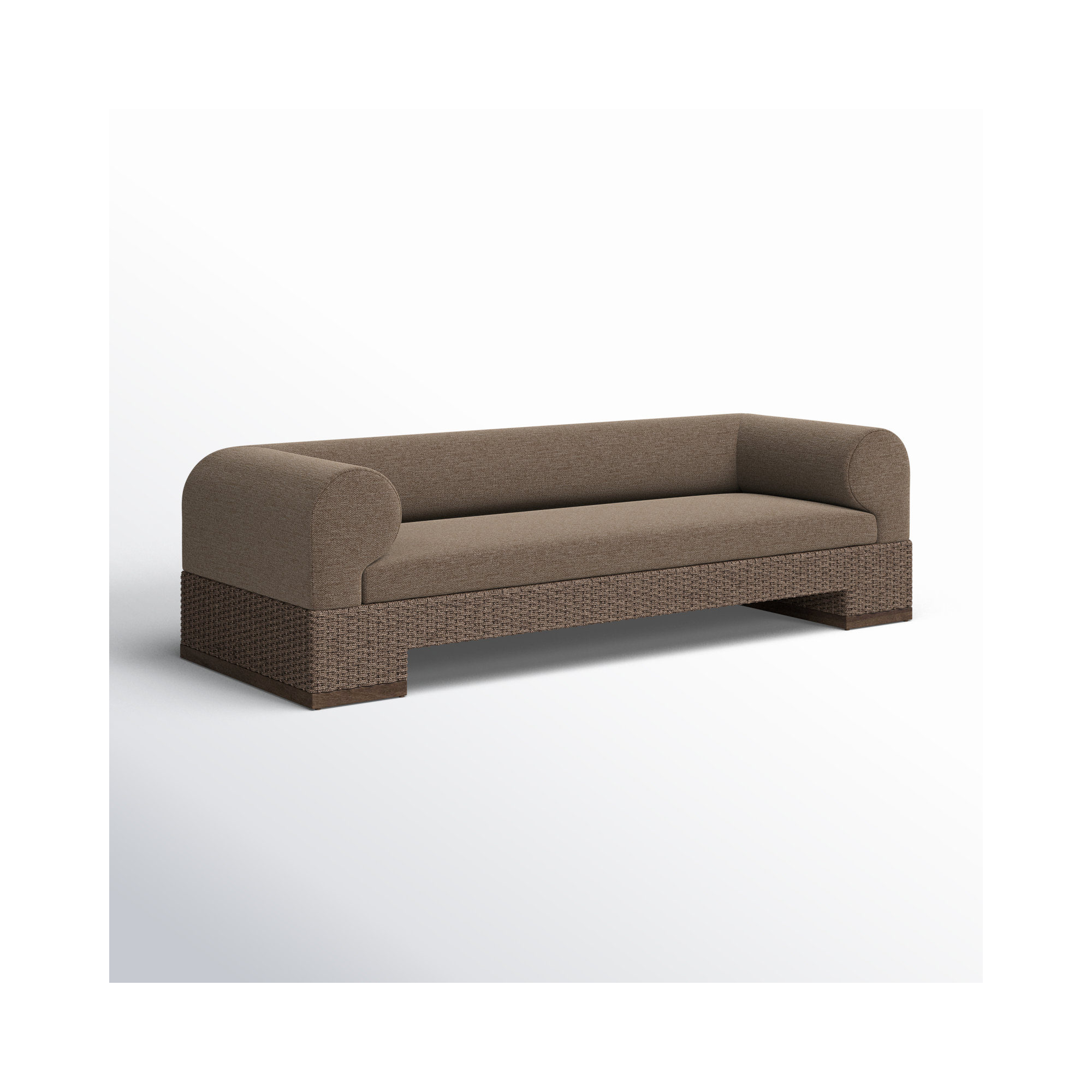 107" Outdoor Teak Patio Sofa with Cushions, Brown, Dark Brown