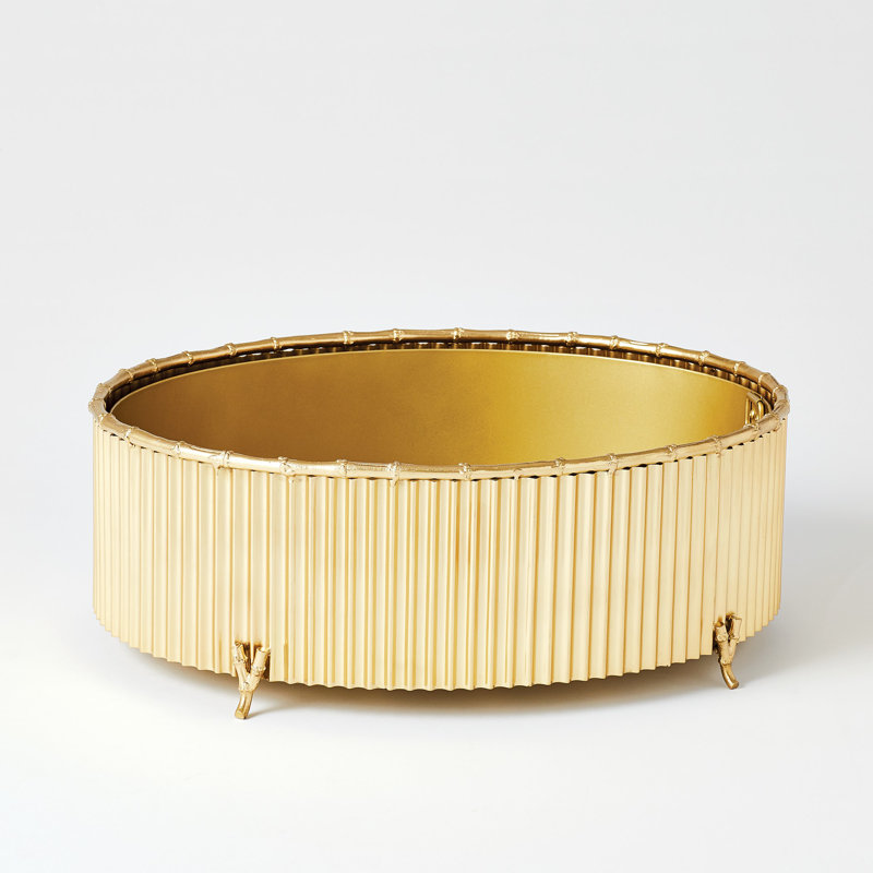 Corrugated Bamboo Cachepot, 7.5" H x 8.5" W x 8.5" D, Brass