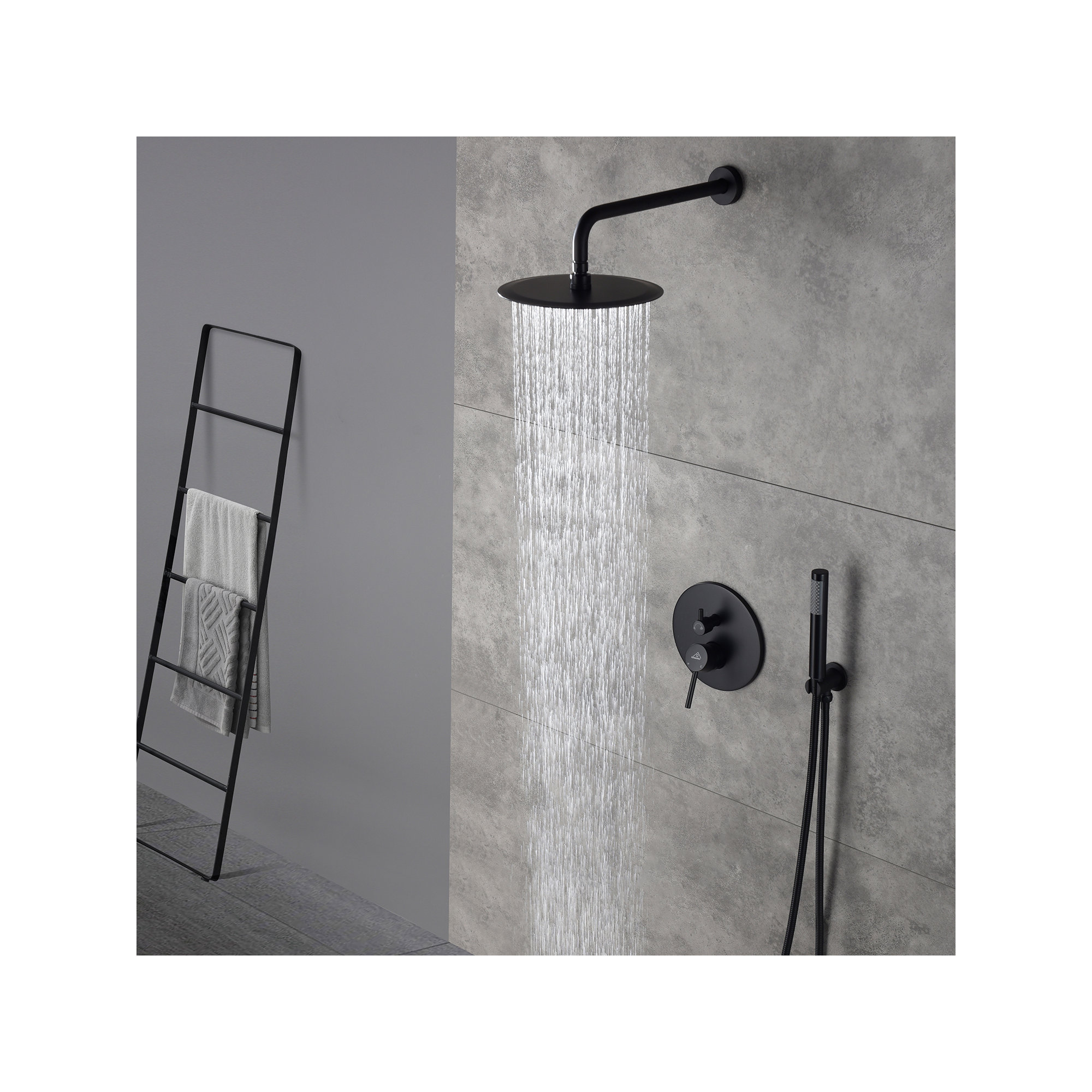Pressure-Balanced Complete Shower System with 10-Inch Rain Shower Head, Handheld, Rough-in Valve, Matte Black