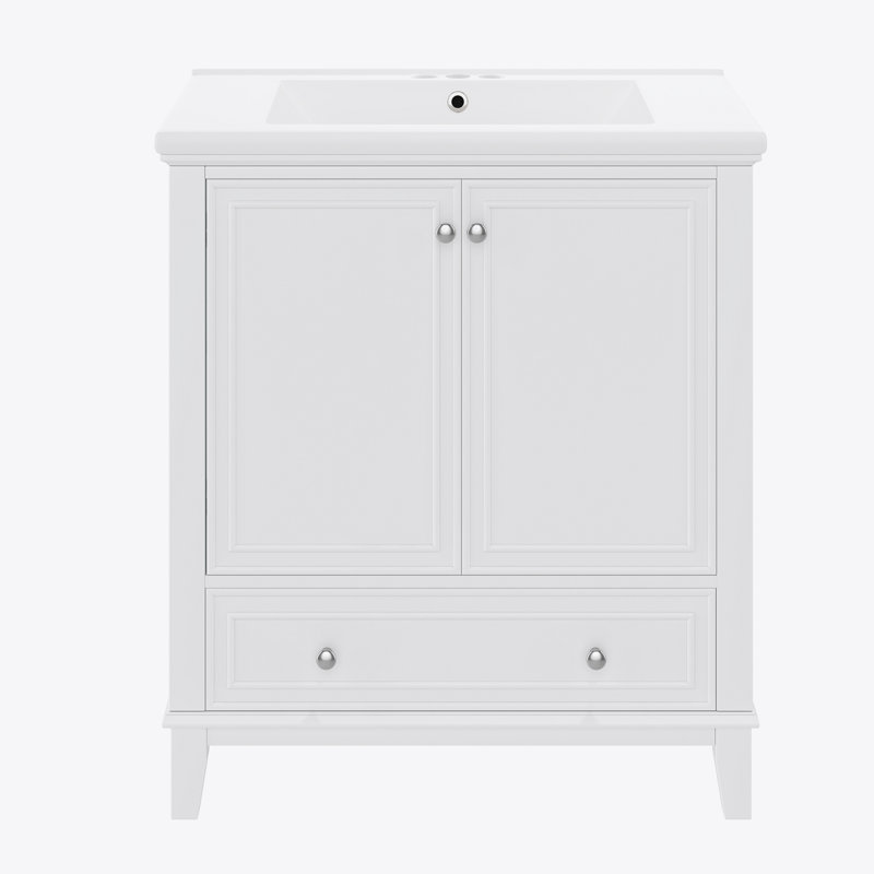 Ensemble de meuble-lavabo 30 po avec lavabo, armoire de salle de bain multifonctionnelle avec portes et tiroir, structure solide et panneau de fibres à densité moyenne