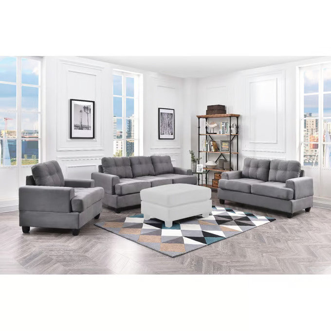 Ensemble de salon 3 pièces Sedef, Microfibre / microsuède gris