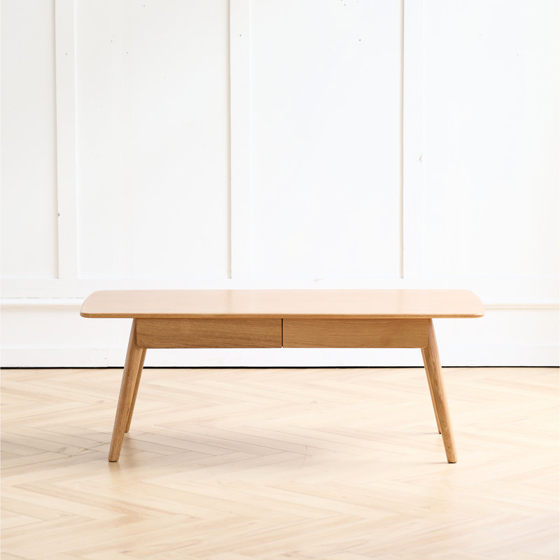 Table basse en bois massif, 100 x 50 x 45 cm, tiroirs de rangement, table en chêne verni avec compartiments de tiroir - bois pur, processus d'assemblage facile