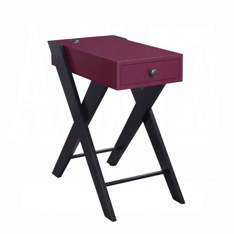 Geonaa Transitional Rectangular Accent Table with USB Power Dock and X-Shape Leg, Burgundy