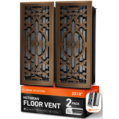 Home Intuition Victorian Floor Vent Covers 4X14 Inch Floor Register with Mesh Cover Trap Heat and Air Walkable Metal Floor Vent for HVAC Duct, Light Grey, 2-Pack