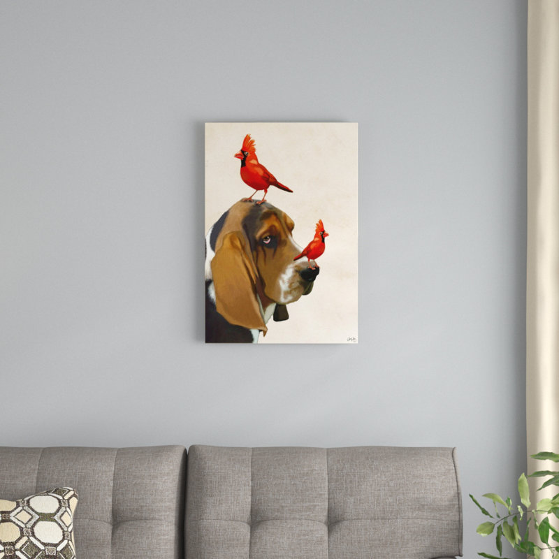 Fab Funky «Basset hound and Birds», reproduction sur toile tendue, H 12 po x l 8 po x P 0,75 po, Toile tendue, Pas de tapis