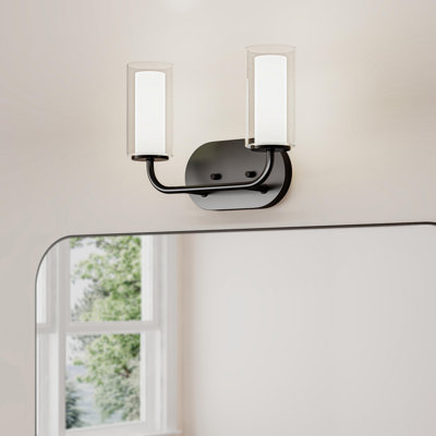 Mack Two-Light Matte Black Vanity Light with Layered Glass Shades