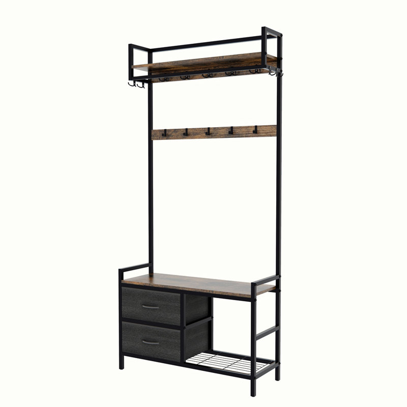 Hall Tree with 2 Movable Drawers and Shoe Storage