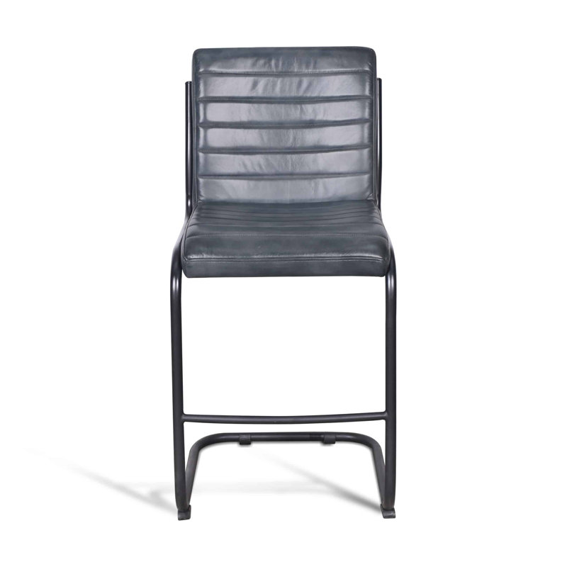 Almeeta Upholstered Counter Stool with Metal Frame, Grey