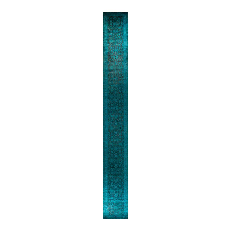 Tapis bleu noué à la main de conception unique Chimel