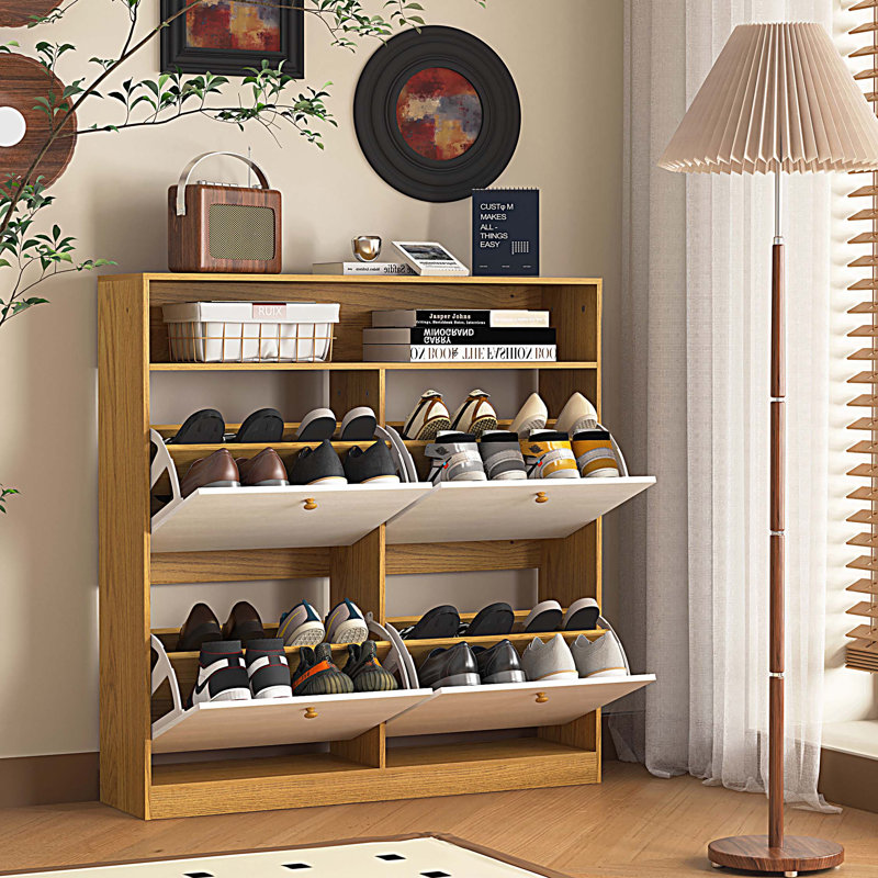 Armoire à chaussures avec 4 tiroirs rabattables, Naturel
