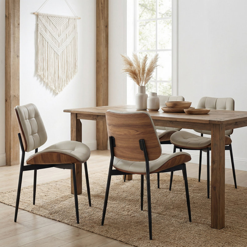 Modern Walnut-Finish Bentwood Upholstered Side Dining Chair, 4, Gray