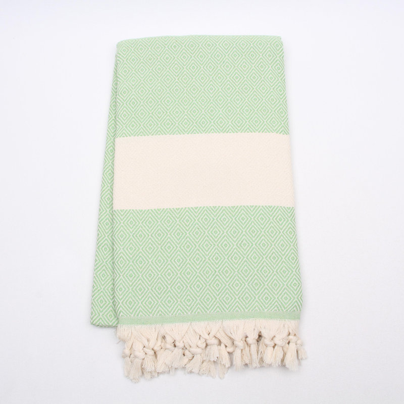 Diamond Pattern Turkish Cotton Towels – Peshtemal & Peshkir, Quick Dry & Soft, Green, Hand Towel - 1 Pack