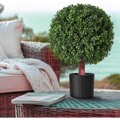 24 Inch Artificial Topiary Boxwood Ball Trees Set Of 2 Uv Resistant Plants