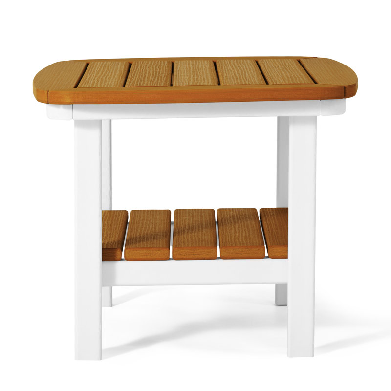 Table d'appoint carrée 21 po, blanc, Plateau en teck / base blanche