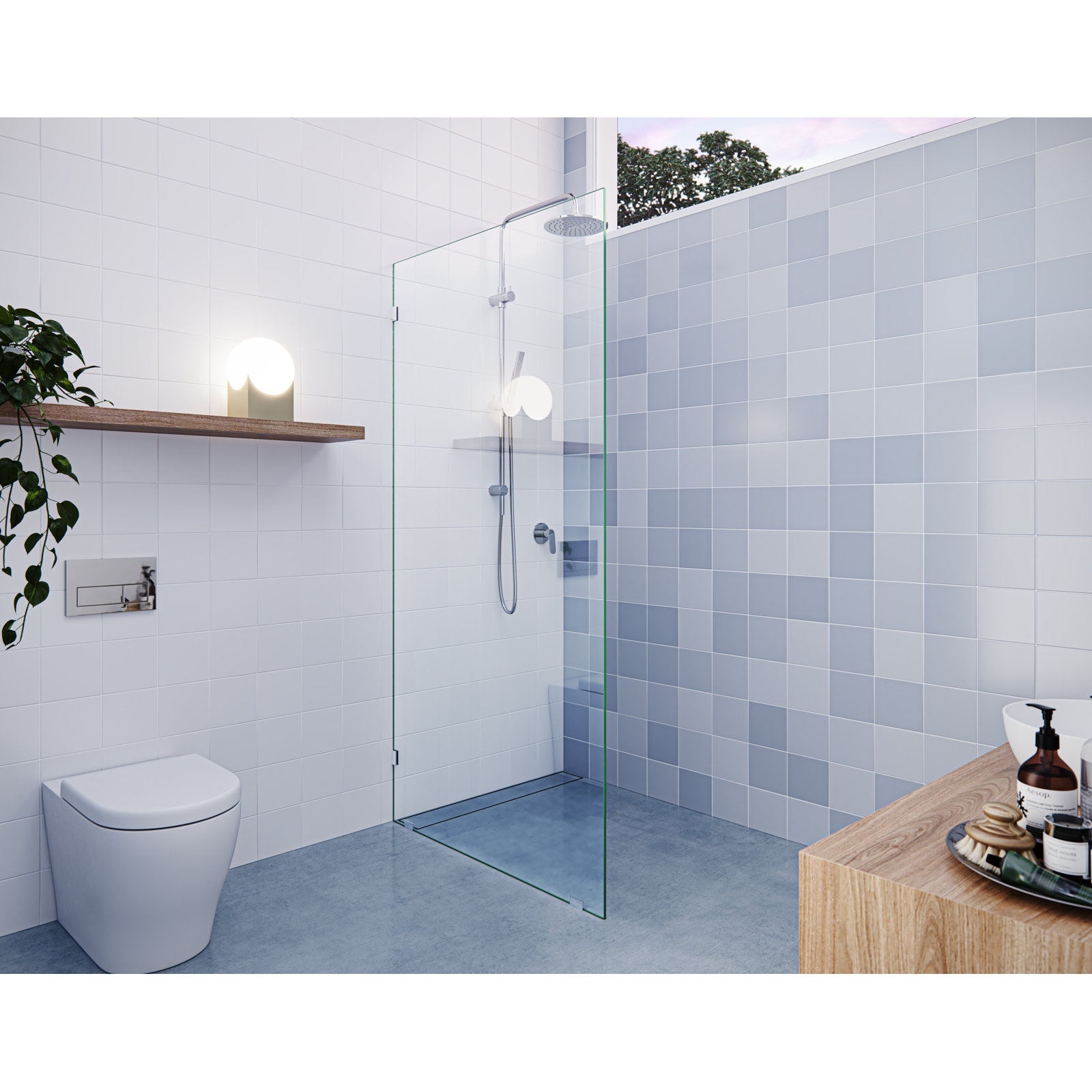 Vela 36" Frameless Fixed Shower Panel, Polished Chrome