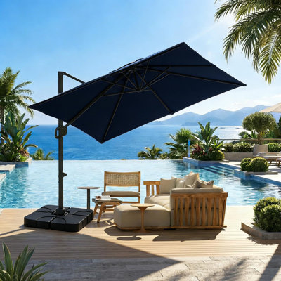 10 ft x 10 ft Heavy Duty Offset Cantilever Patio Umbrella with Base, 360° Rotation for Backyard, Deck, Pool